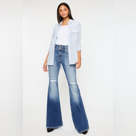 Kancan High Rise Wide Waistband Flare Jeans - Picture 5 of 9